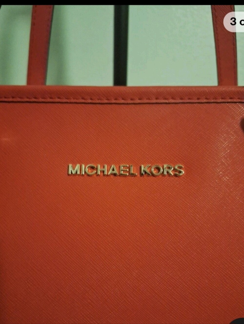 Michael Kors Bright Red Saffiano Leather Tote with Gold Hardware - Picture 3 of 6